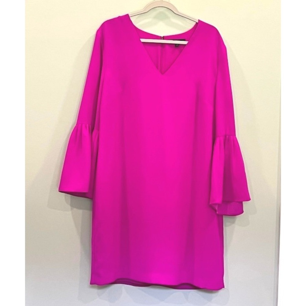 Banana Republic Magenta Pink V-Neck Bell Sleeve Shift Dress Sz 16 Wedding Guest